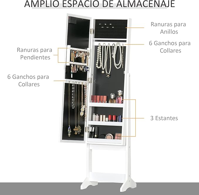 Espejo Joyero de Pie con LED Jewight